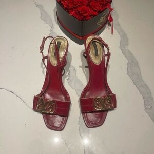 Louis Vuitton Red Heels with Gold Accent